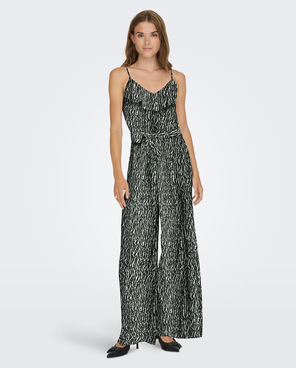 Combipantalon à bretelles avec volant et ceinture