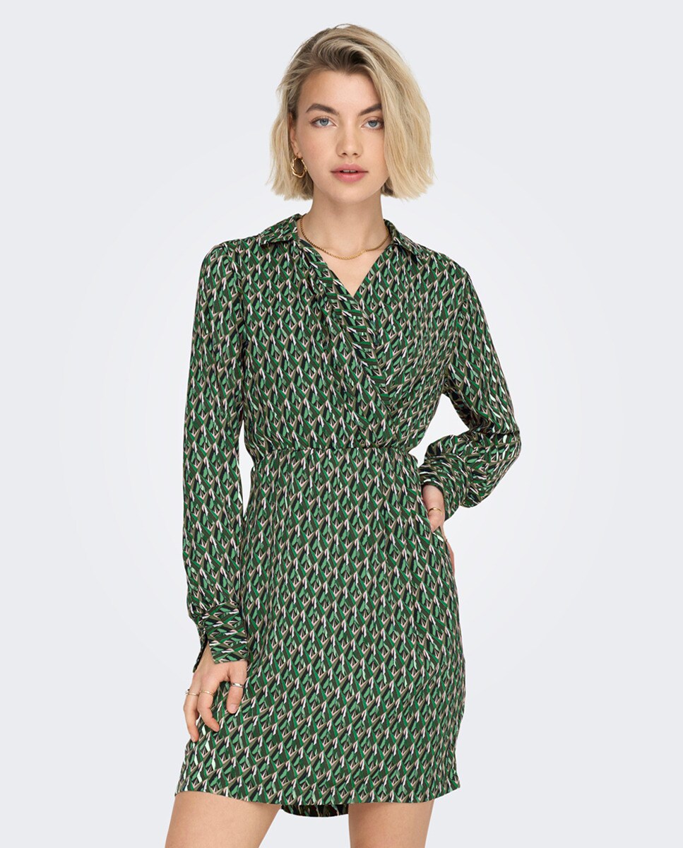 Robe courte à encolure croisée et manches longues