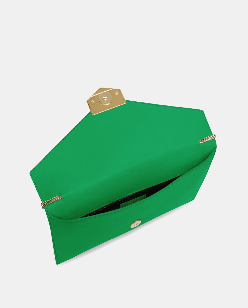 Cartera de mano London Clutch en piel vacuna en verde · DeMellier · El