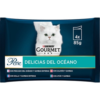 Perle comida húmeda para gatos Delicias del Océano 4 bolsas 85 g - Gourmet