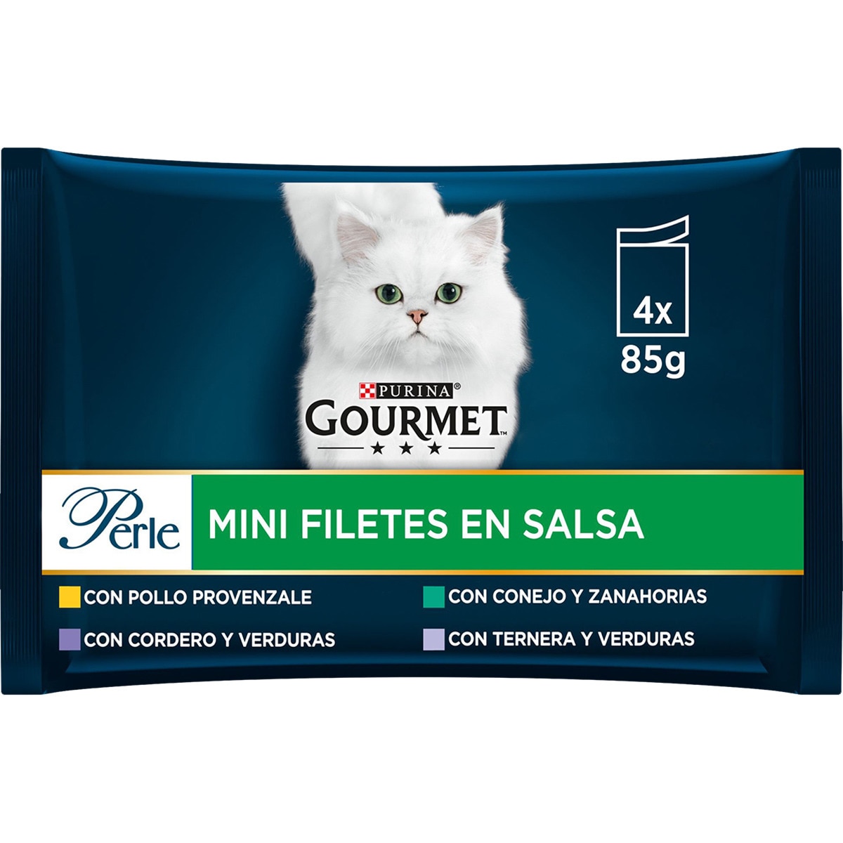 Perle comida húmeda para gatos Mini filetes en Salsa con Verduras 4 bolsas 85 g