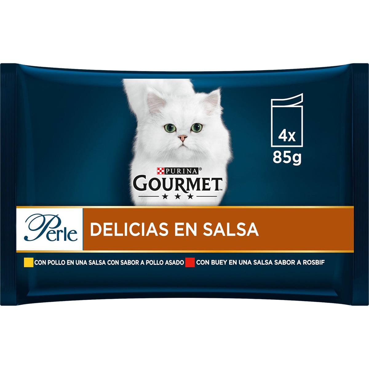 Perle comida húmeda para gatos Delicias en Salsa con pollo 4 bolsas 85 g