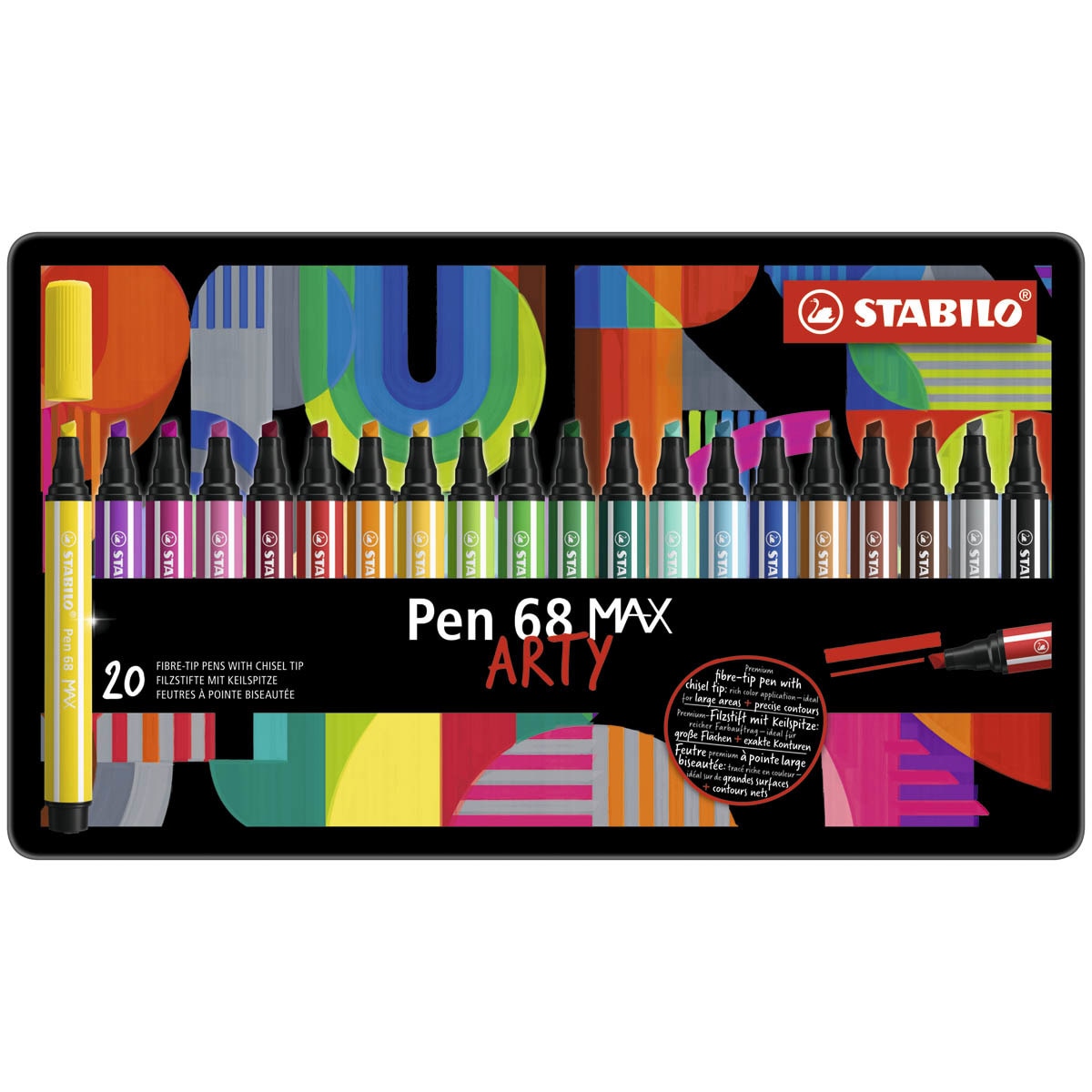 Caja metálica con 20 rotuladores punta biselada Pen 68 MAX STABILO multicolor Multicolor-7