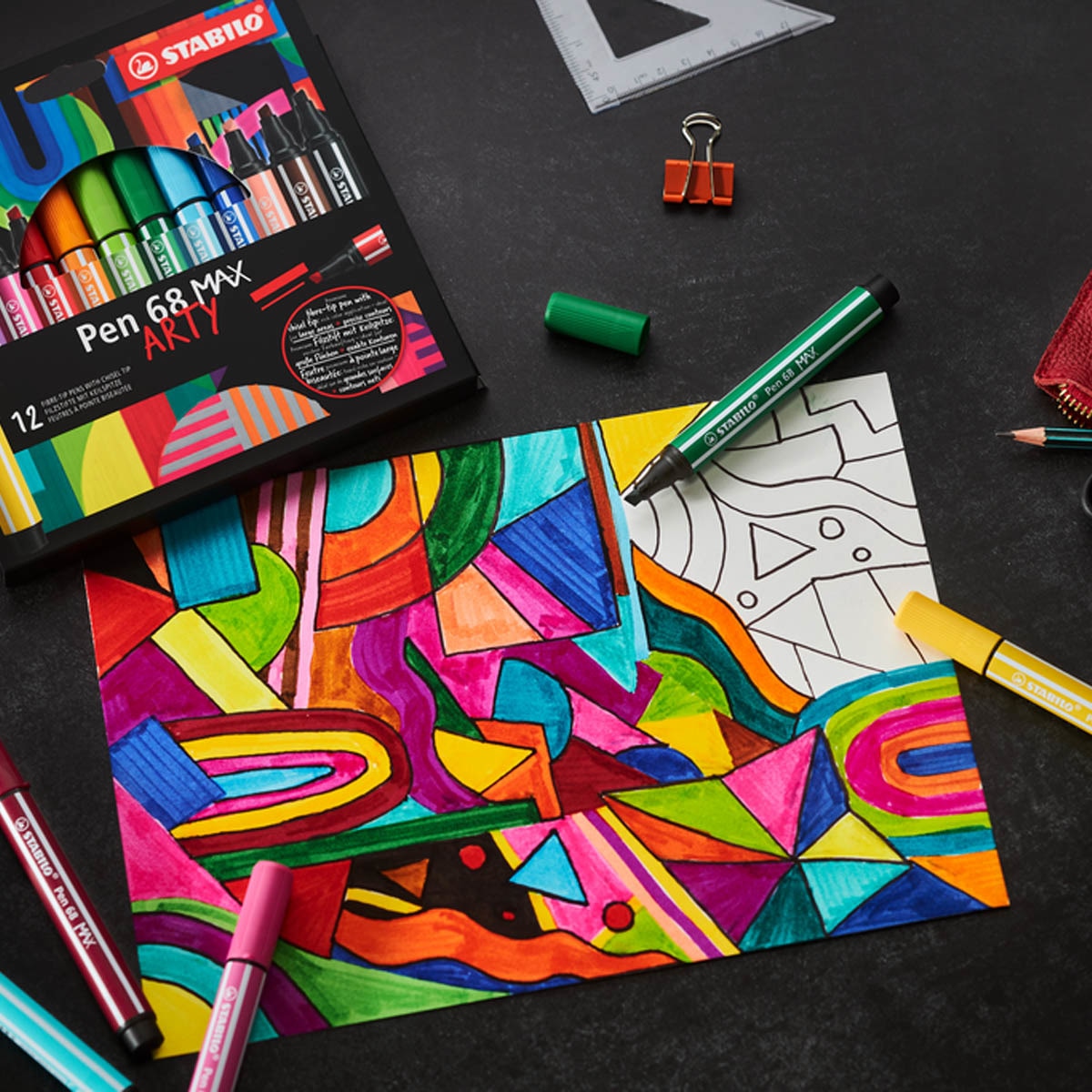 Caja metálica con 20 rotuladores punta biselada Pen 68 MAX STABILO multicolor Multicolor-5