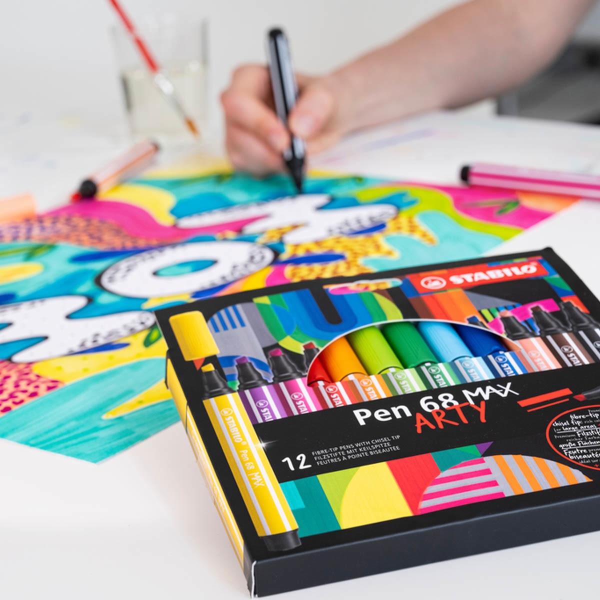 Caja metálica con 20 rotuladores punta biselada Pen 68 MAX STABILO multicolor Multicolor-4