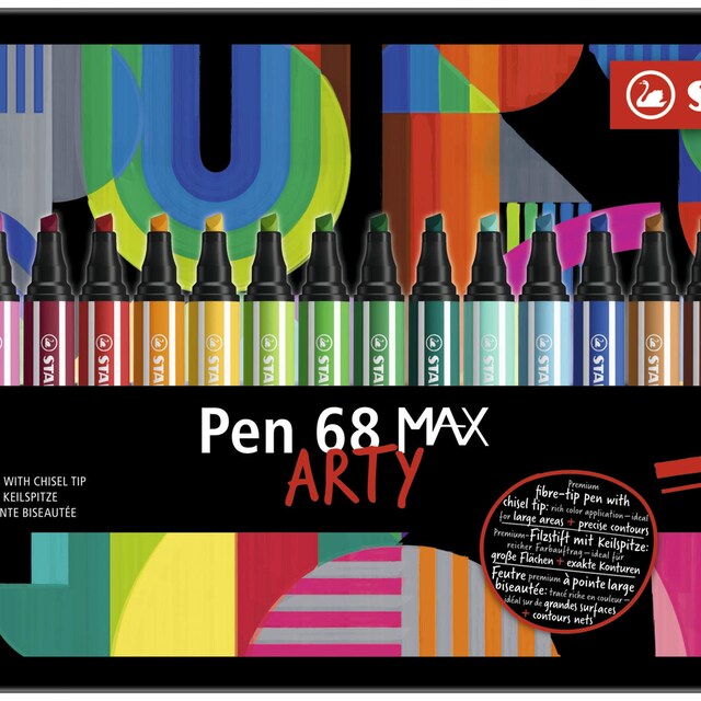Imagen 0 de Estuche metálico  20 rotuladores punta biselada Pen 68 MAX STABILO multicolor