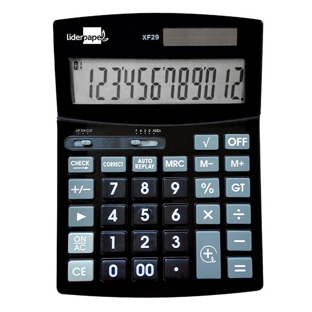 Calculadora de Escritório 12 Digitos Solar e Pilhas Preto Preto-1