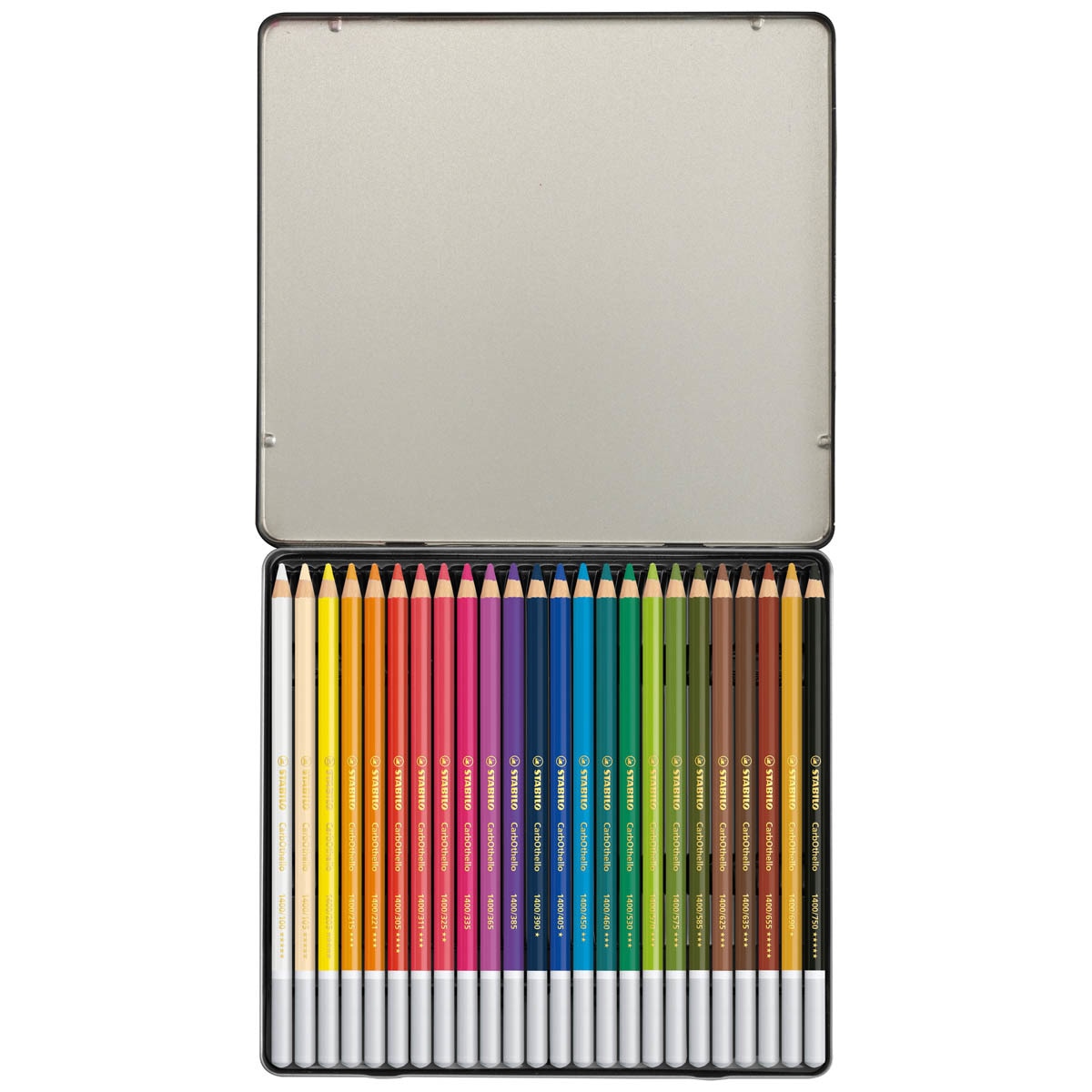 Caja metálica 24 colores + Lápiz de color tiza-pastel STABILO CarbOthello ARTY Negro-2