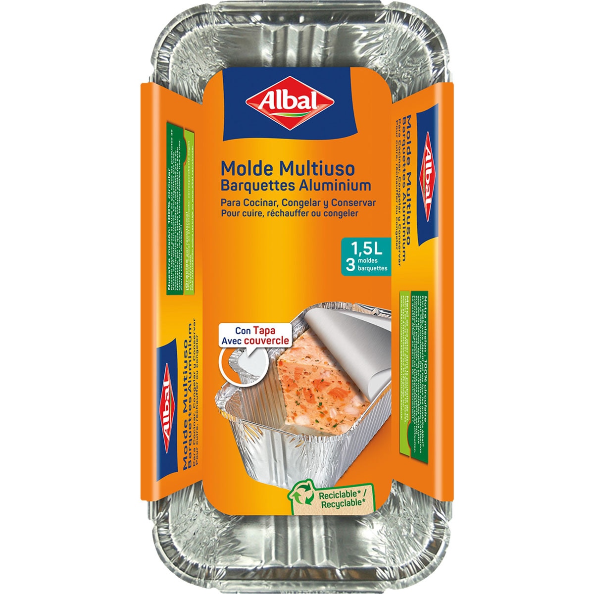molde de aluminio pastel con tapa 1,5 l 25x13 cm envase 3 unidades