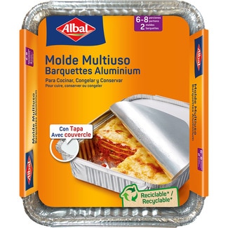 molde de aluminio multiusos con tapa 32x26 cm 6 o 8 porciones envase 2 unidades - Albal