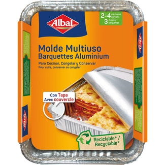molde de aluminio multiusos con tapa 22x17 cm 2 o 4 porciones envase 3 unidades - Albal