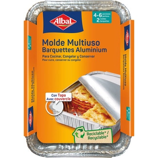molde de aluminio multiusos con tapa 31x21 cm 4 o 6 porciones envase 2 unidades - Albal