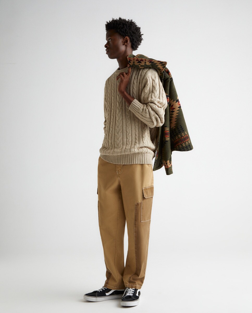 Pull à col rond et motifs Aran