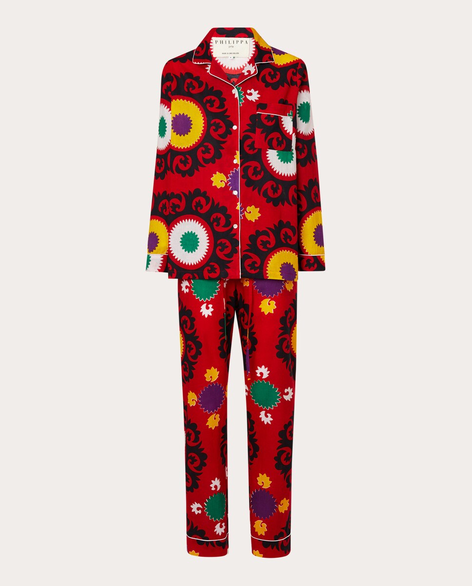 Pijama largo de algodón estampado Multicolor-1