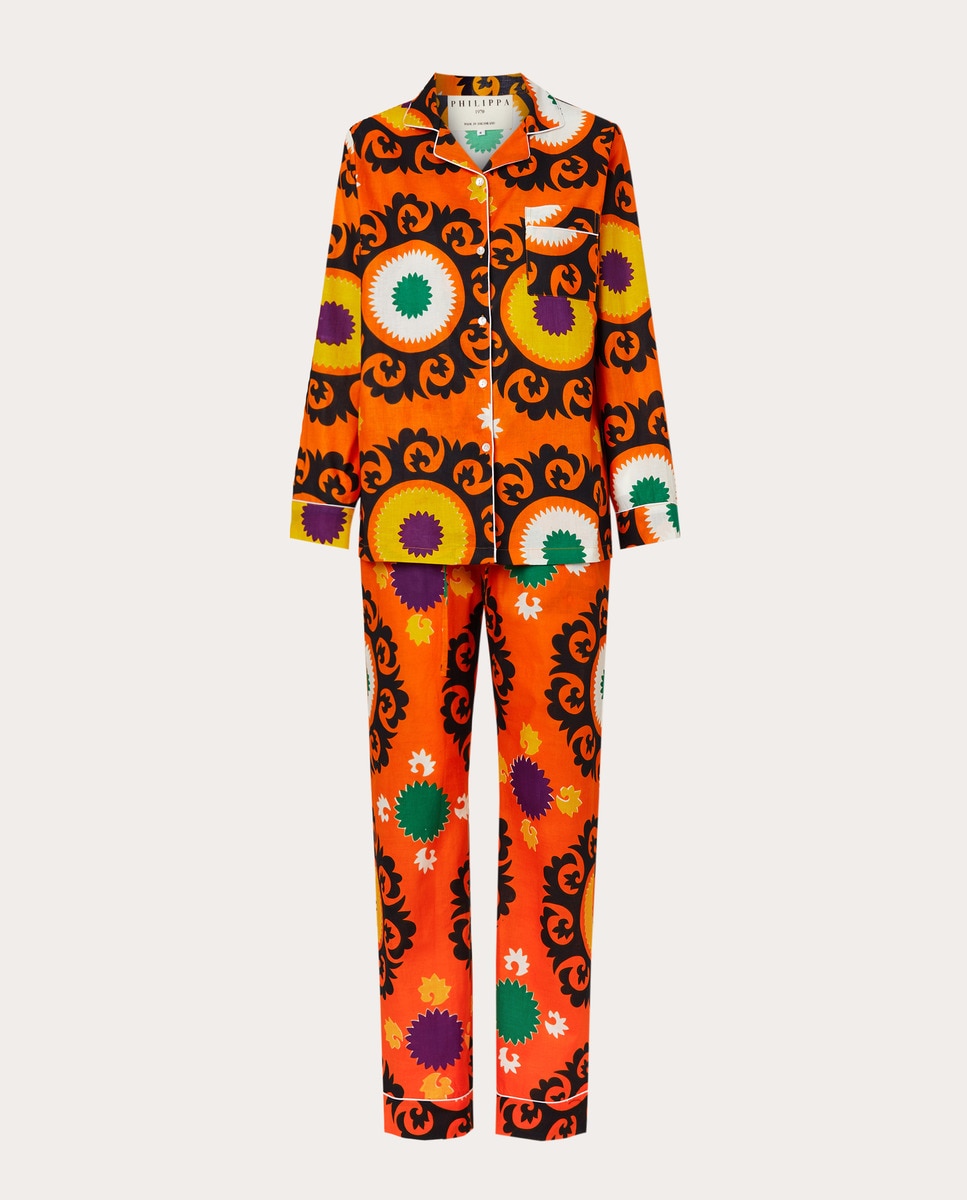 Pijama largo de algodón estampado Naranja-1