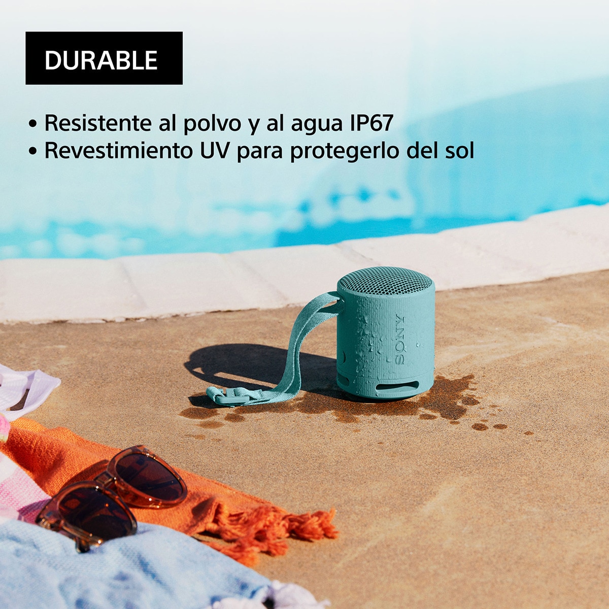 Altavoz Bluetooth portátil Sony SRS-XB100, compacto y potente, 16 horas de batería, resistente al agua y al polvo IP67. Ecológico. Gris claro Gris claro-6