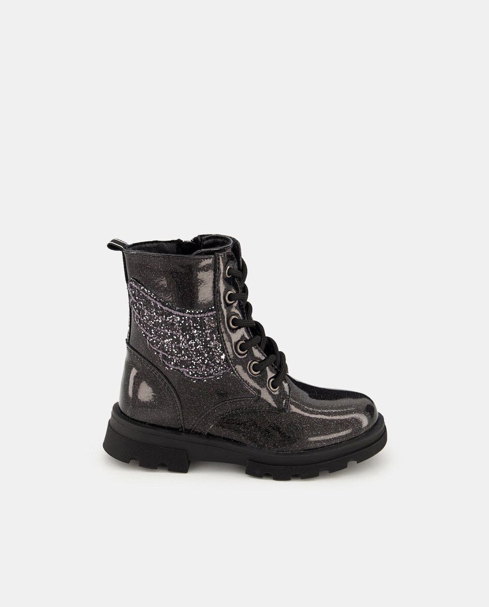 Bottes fille style militaire à détails pailletés et semelle crantée