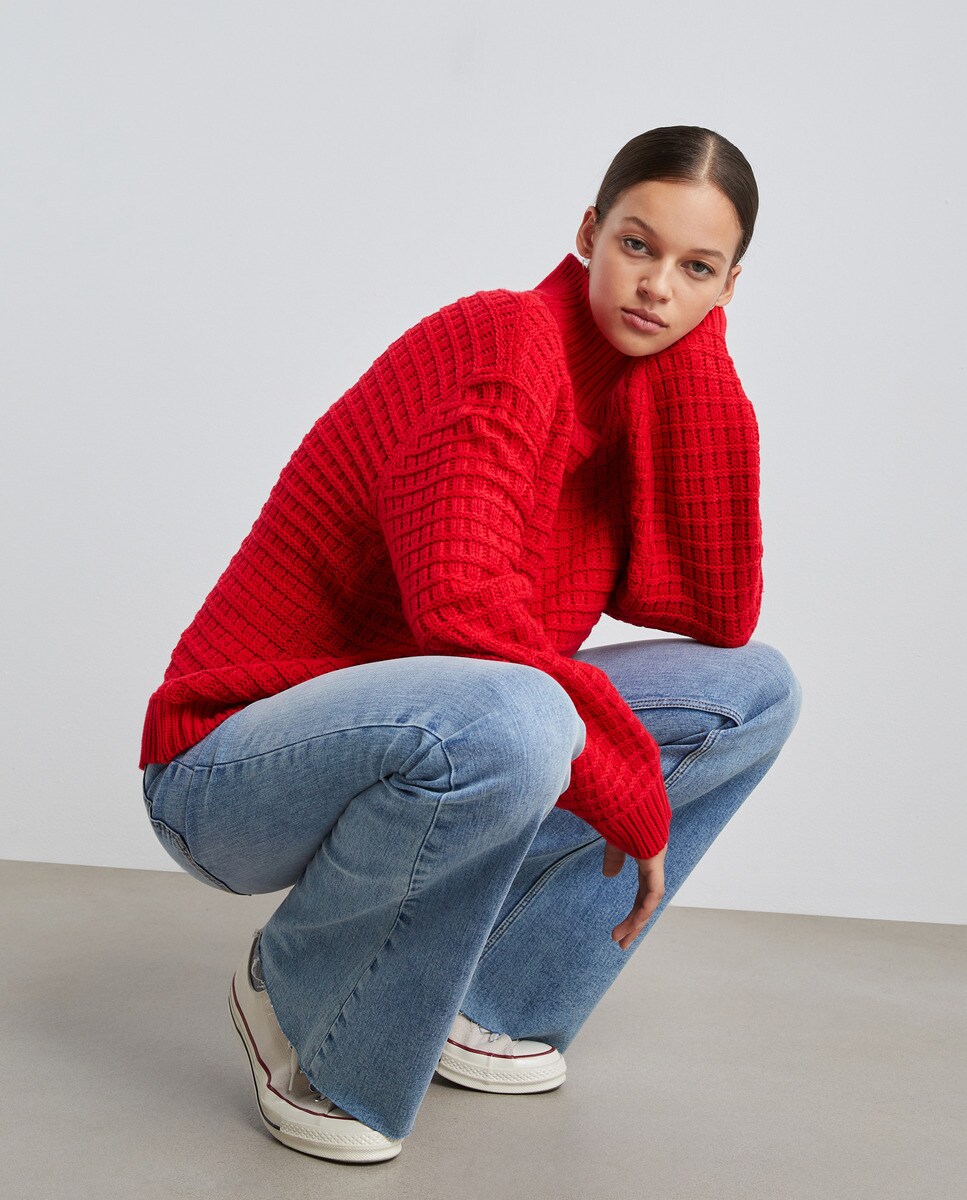 Pull col cheminée texturé