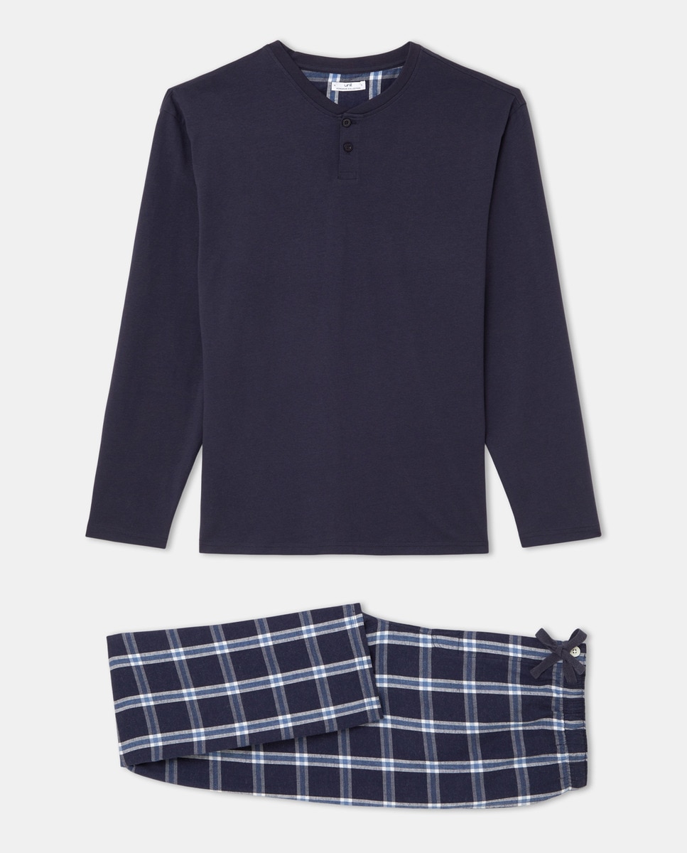 Pijama combinado hombre algodón Azul-3