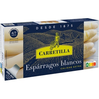 espárragos blancos extra gruesos 4-7 piezas lata 150 g neto escurrido - Carretilla
