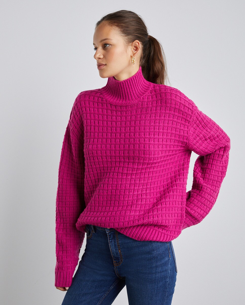 Pull col cheminée texturé