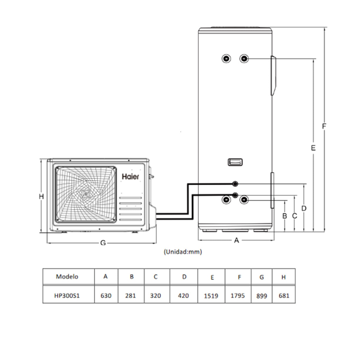 Aerotermo split Haier con bomba de calor, 200 litros - HP300S1 Blanco-2