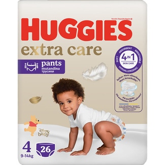 pañales hipoalergénicos Extra Care con cuidado de la piel 4 en 1 talla 4 (9-14kg) bolsa 26 unidades - Huggies