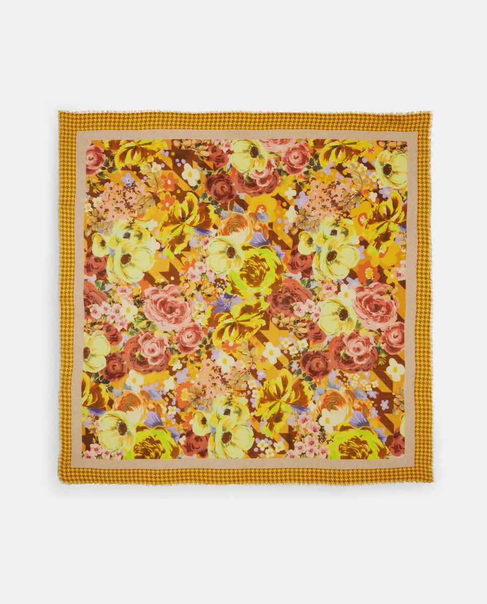 Foulard avec imprimé combiné fleurs et pieddepoule