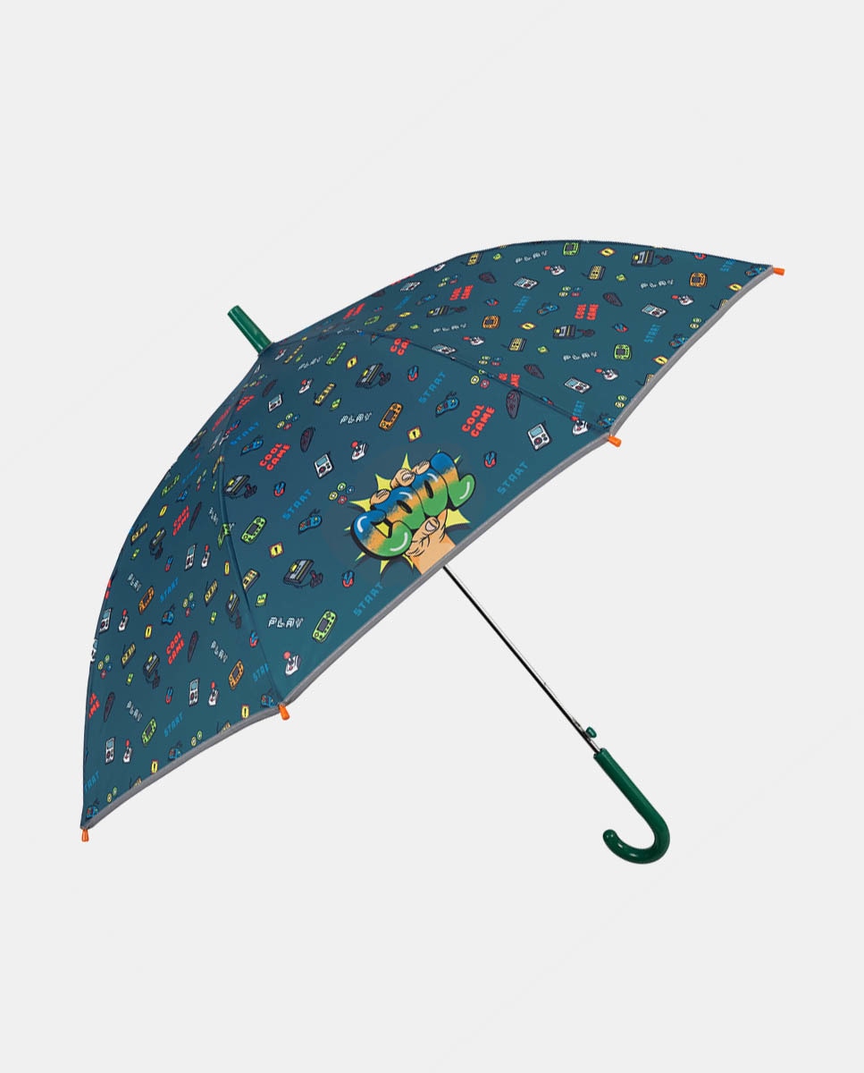 Guarda-Chuva Infantil Comprido Automático com Estampado - Azul Azul-1
