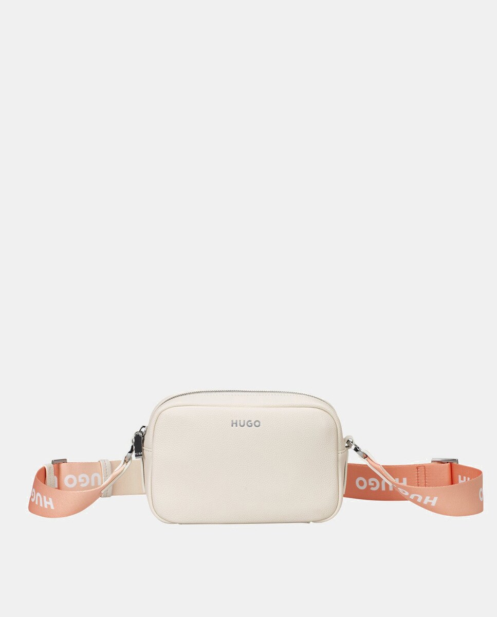 Sac à bandoulière écru avec anse contrastante et logo devant