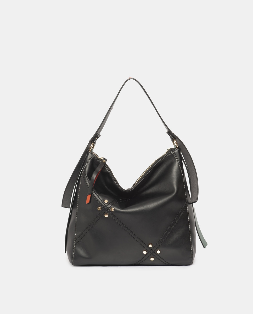 Sac hobo moyen zippé à coutures décoratives