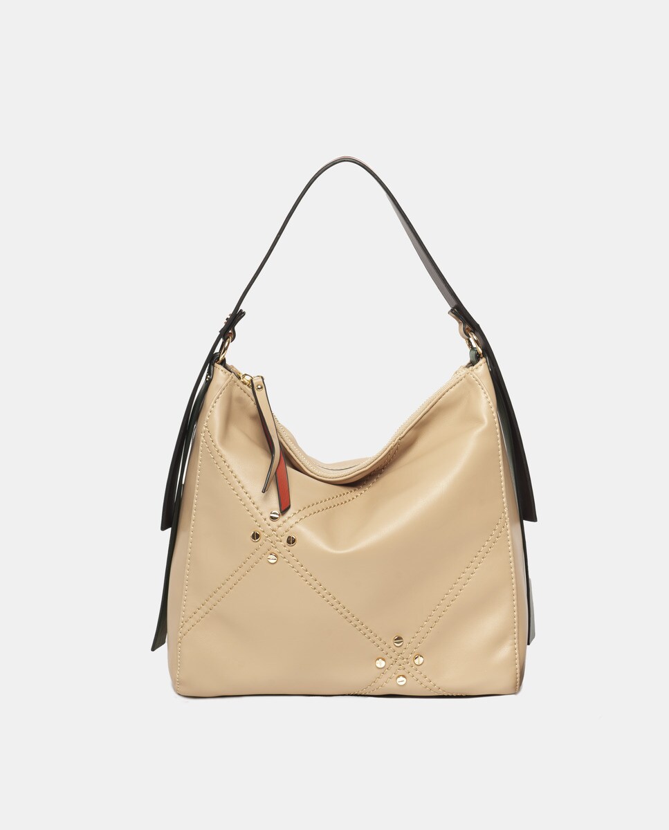 Sac hobo moyen zippé à coutures décoratives