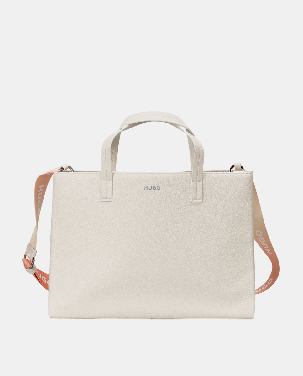 Sac cabas écru à double anse contrastante