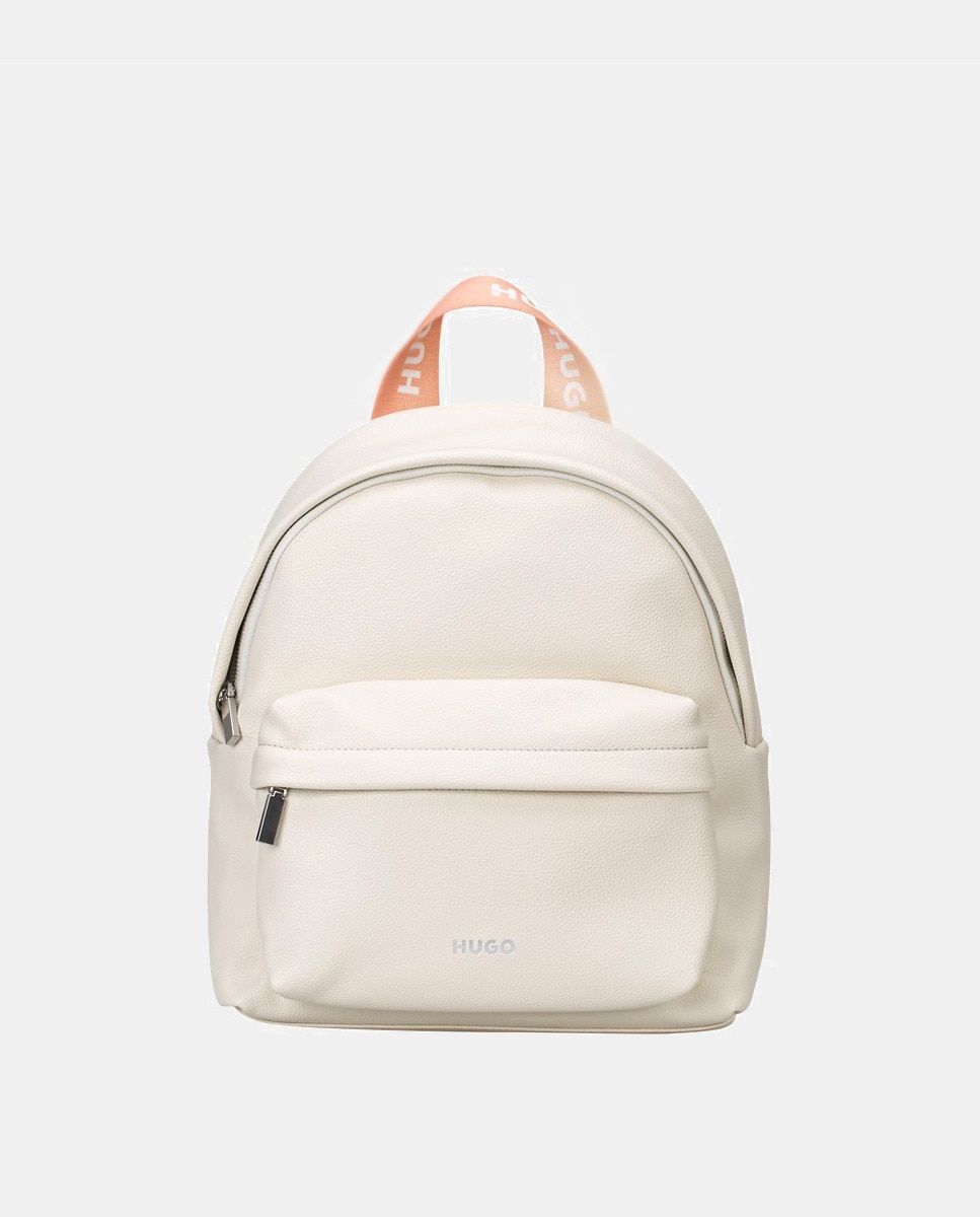 Sac à dos zippé écru à bretelles contrastantes