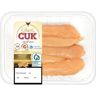 solomillo de pollo certificado criado con alimentación vegetal peso aproximado bandeja 350 g - Gran Cuk
