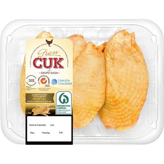 contramuslos con piel de pollo certificado criado con alimentación vegetal bandeja 550 g peso aproximado - Gran Cuk