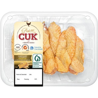 alas partidas de pollo certificado criado con alimentación vegetal peso aproximado bandeja 350 g - Gran Cuk
