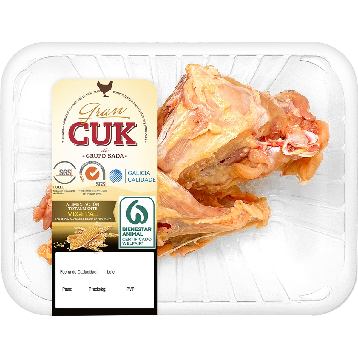 carcasas de pollo certificado criado con alimentación vegetal peso aproximado bandeja 450 g