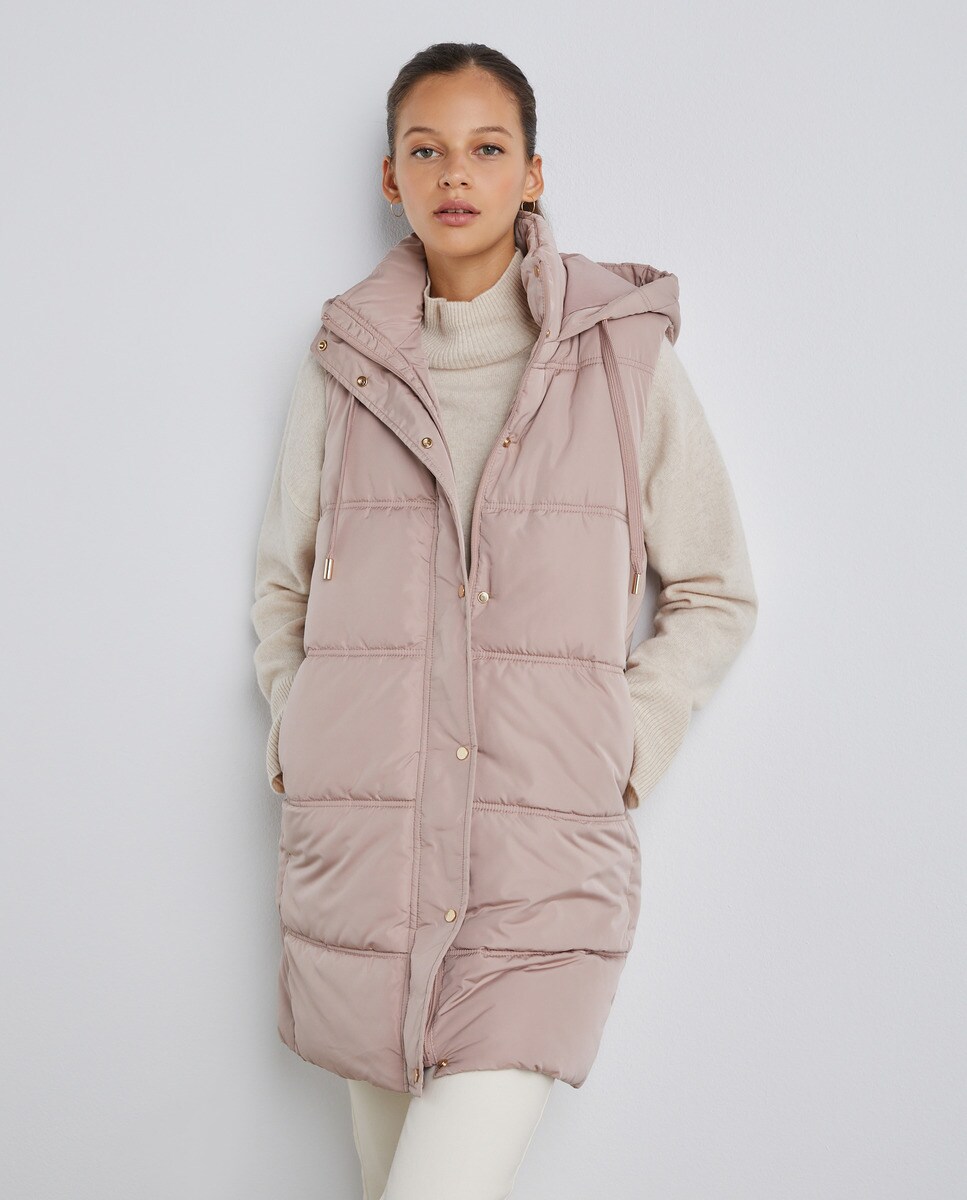 Doudoune sans manches longue à capuche