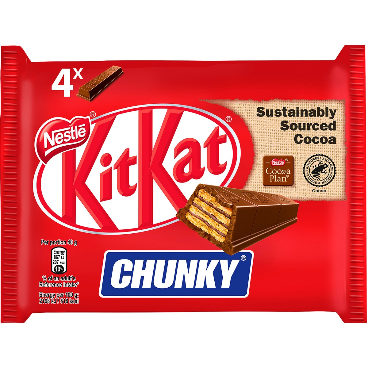Chunky Snack Chocolate Leite Single MP 4x embalagem 40 g