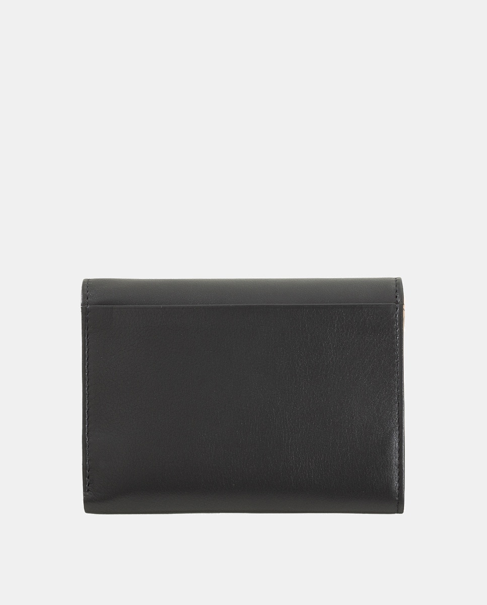 Carteira Média com Aba Dupla e em Pele de Bezerro Tipo Napa - Preto Preto-2