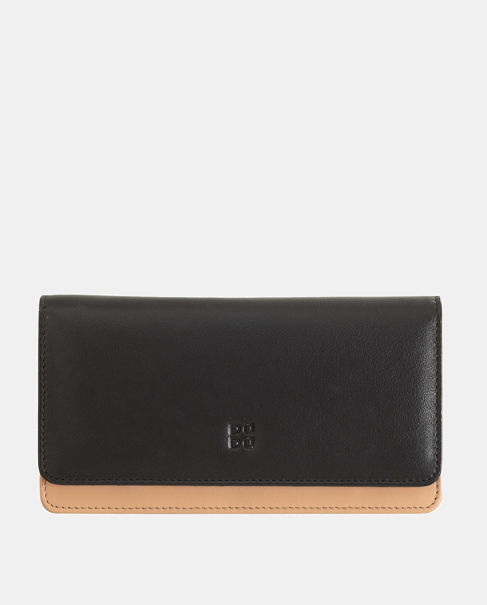 Grand portefeuille de veau nappa avec rabat et bouton