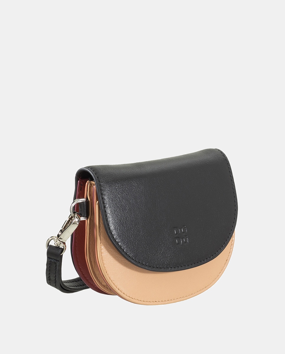 Porta-Moedas Pequeno com Alça e em Pele de Bezerro Tipo Napa - Preto Preto-3