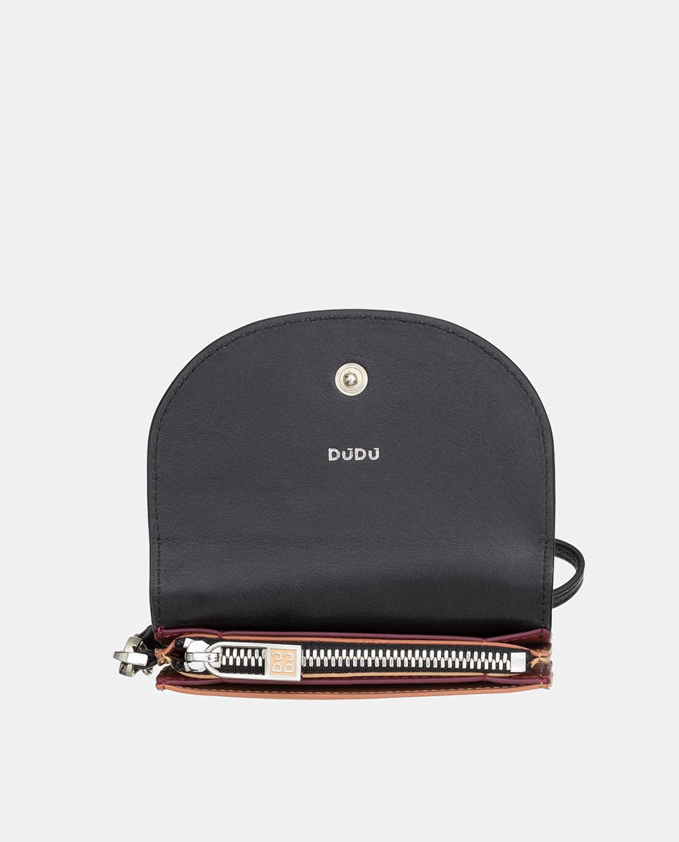Porta-Moedas Pequeno com Alça e em Pele de Bezerro Tipo Napa - Preto Preto-4