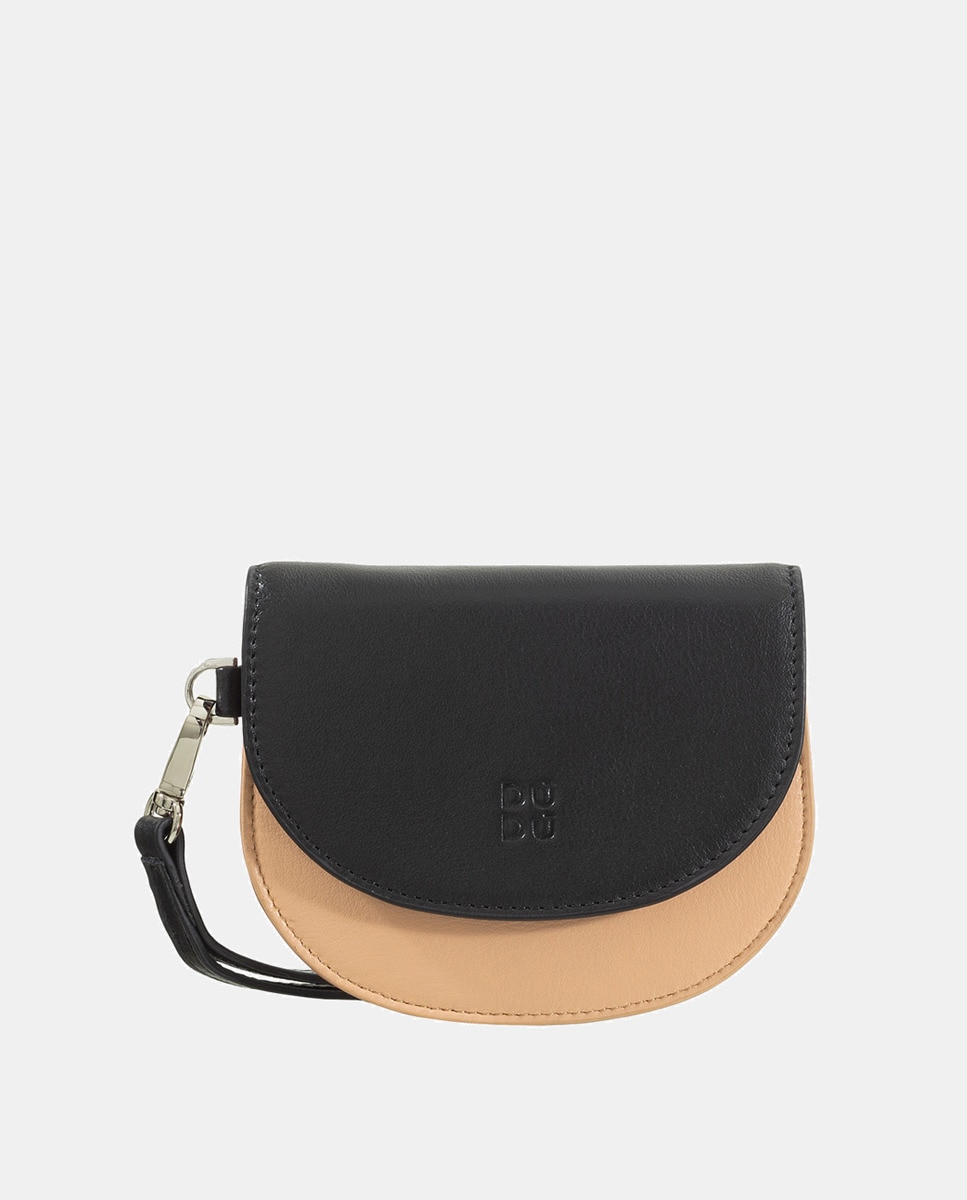 Porta-Moedas Pequeno com Alça e em Pele de Bezerro Tipo Napa - Preto Preto-1