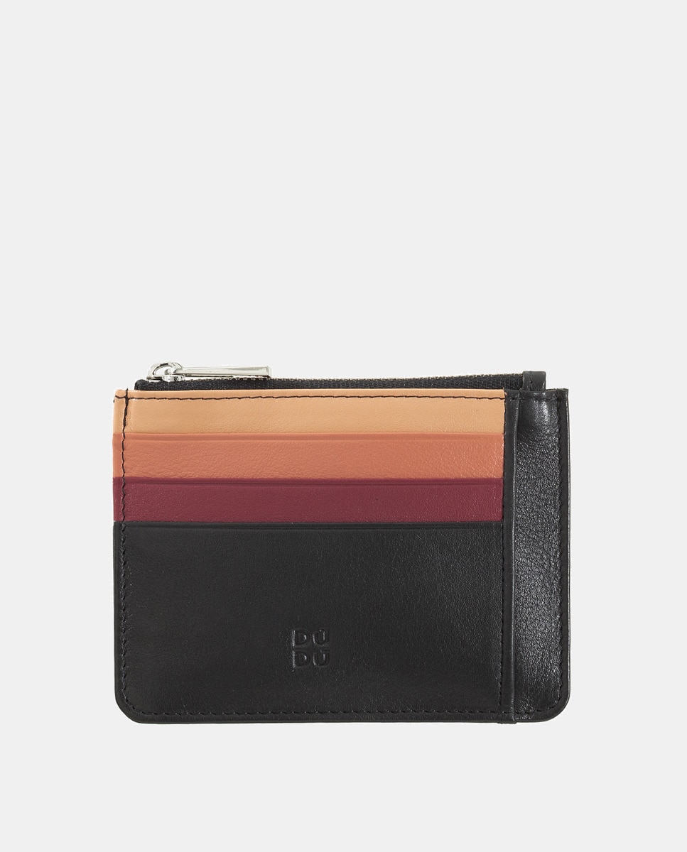 Portecartes avec portemonnaie de veau nappa zippé