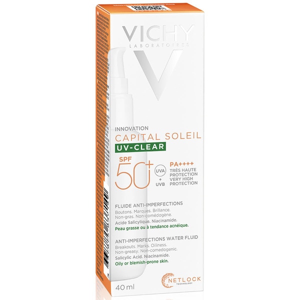 SPF50+ UV Clear facial sun protection for oily or acne-prone skin doser 40 ml