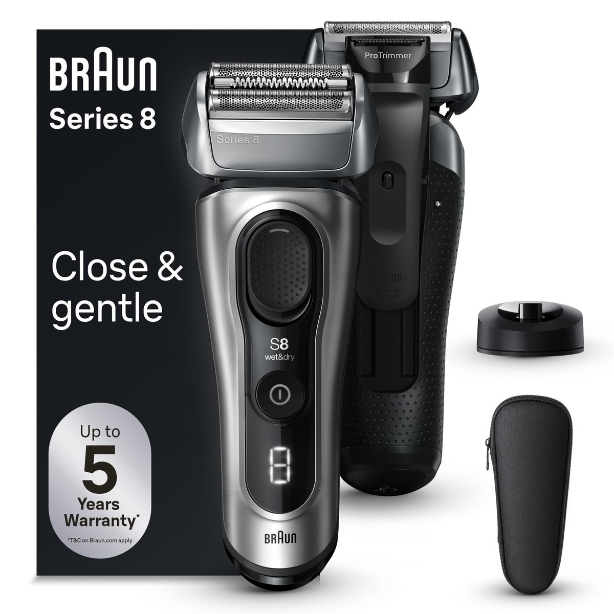 Imagem 0 de Máquina de Barbear Elétrica Braun Series 8 8517s com Base de Carregamento - Prateado