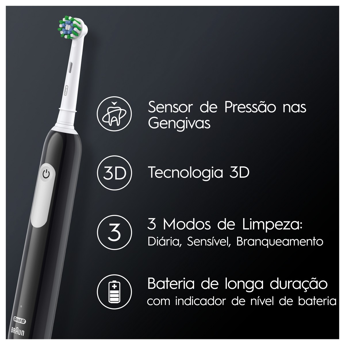 Escova de Dentes Elétrica Oral-B Braun Pro Serie 1 - 1 Unidade - Preto Preto-2
