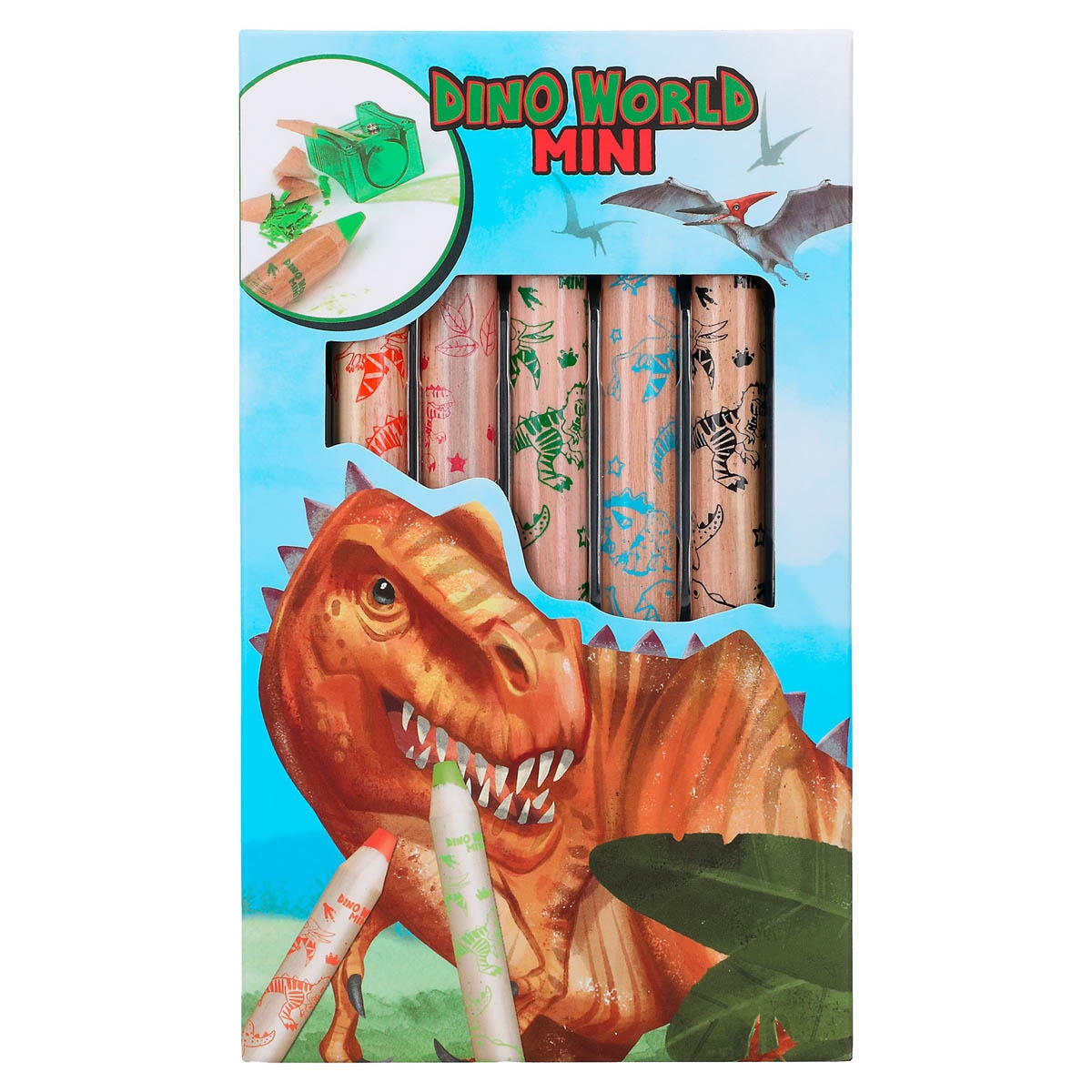 Lápis de cor e afia Dino World 2